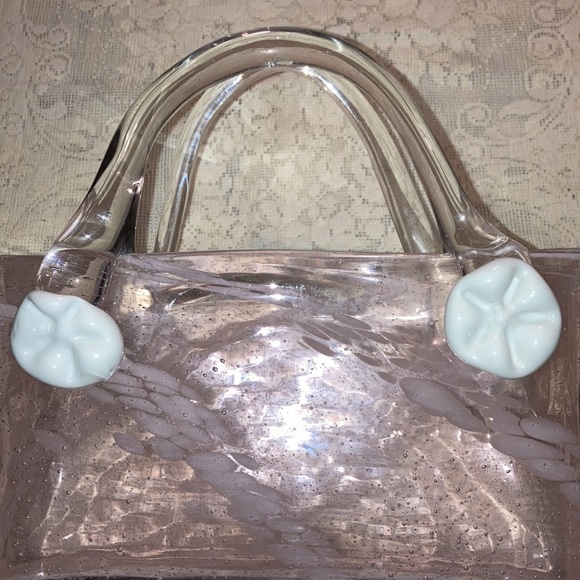 Other - HANDBLOWN GLASS purse shape,  lt. Pink w/clear handles, heavy.  $25